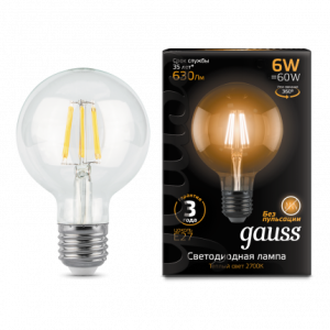 Лампа Gauss Filament G95 6W 630lm 2700К Е27 LED 1/20